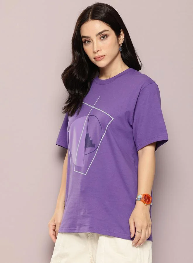 ديلينجر تيشيرت بقصة واسعة وطبعة جرافيك للنساء